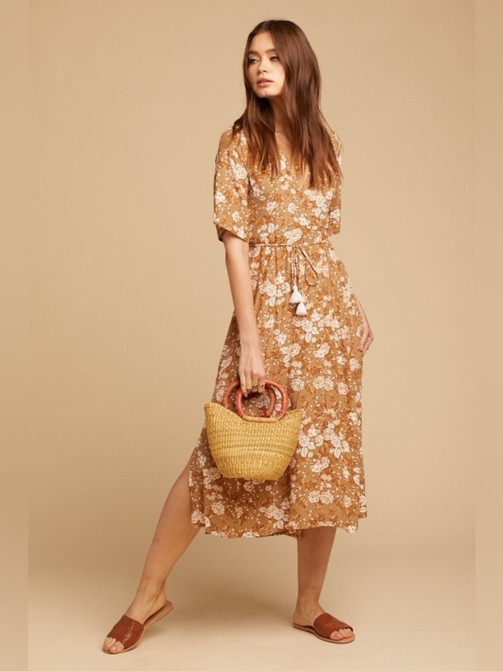 Faithfull the Brand Mustard Floral Midi Dress
